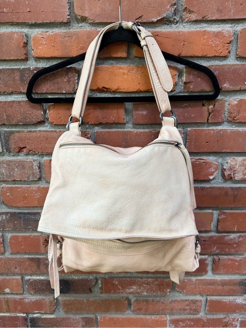Free People Avery Light Pink Leather Shoulder Bag with Adjustable Straps